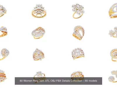80 Women Ring 3dm STL OBJ FBX Details Collection  3D Model Pack