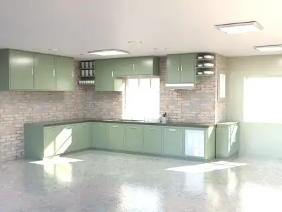 Green kitchen room 3D model