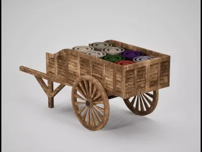 Medieval Merchant Cart with Fabrics  Game Ready 3D Asset Low-poly 3D model