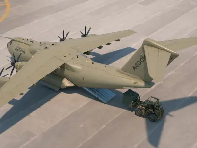  Military Forklift Loads Cargo to the Airbus A400M 