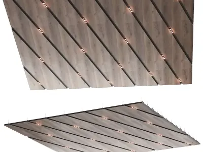 Wooden suspended ceiling with lighting 45 3D model