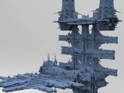 Sci-Fi City dystopia base Grid ground  3D model