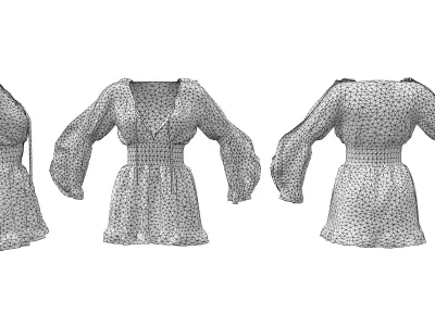 Trumpet Sleeve Flouncing Tunic Dress Low-poly 3D model