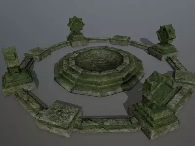 temple stone circle with stones Low-poly 3D model