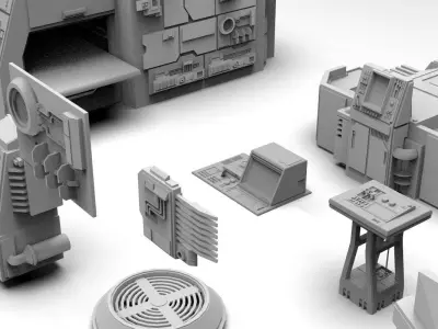 Sci-Fi Wall Panels and Industrial parts Kitbash - 59 Parts  3D Model Pack