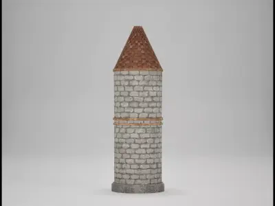 Medieval Round Tower Spire Low-poly 3D model