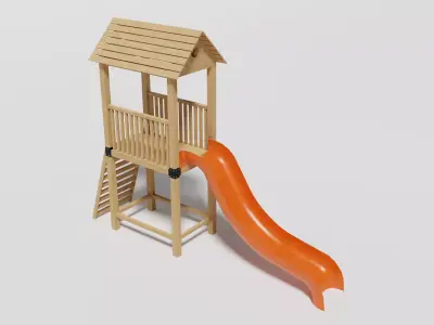 Playground Wooden Slide Low-poly 3D model