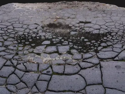 asphalt road cracked debris patch PBR photogrammetry Low-poly 3D model