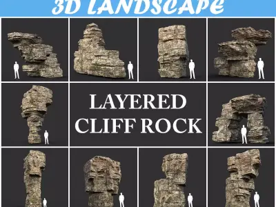 Low poly Layered Cliff Rock Low-poly 3D model