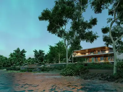 Folding modern architecture beach house Revit Rocks underground 3D model