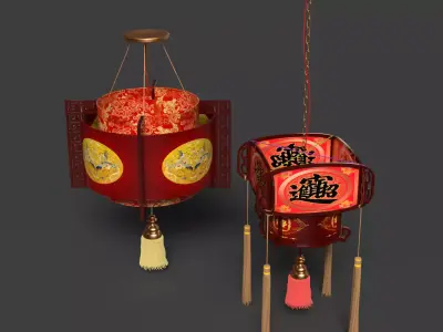 Chinese Red palace Lantern  Low-poly 3D model