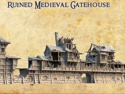 Ruined Medieval Gatehouse Tabletop Terrain 28 MM 3D print model