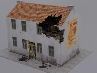 World War 2 Damaged Building Low-poly 3D model
