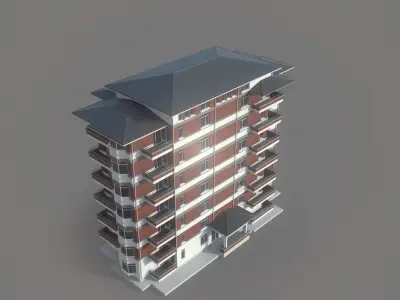 Residential Apartment Building  Low-poly 3D model