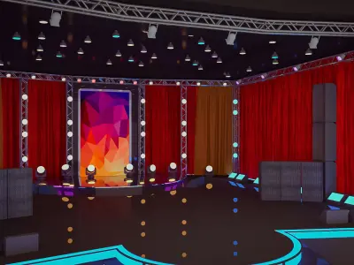 STAGE with curtains and lights 3D model