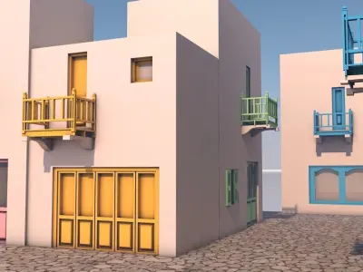 neighborhood street houses and balconies Free low-poly 3D model