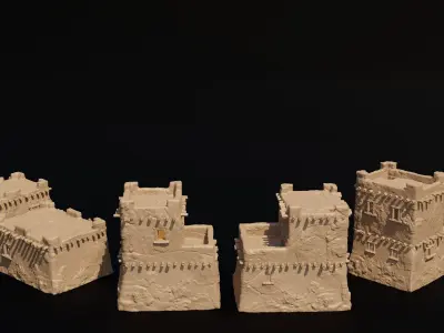 Desert Mud Houses Tabletop Terrain 28 MM  3D print model