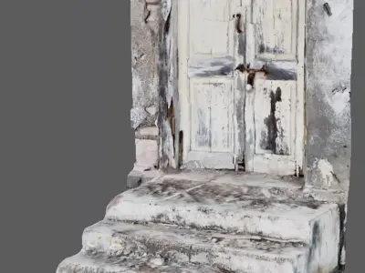 Ruined wooden doors with staircase 3D model