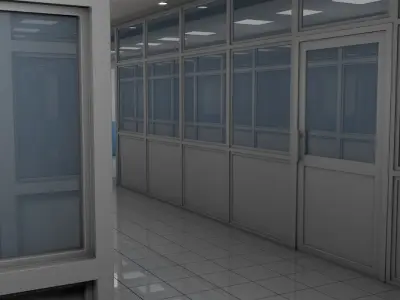 Hospital corridor with Empty rooms 3D model