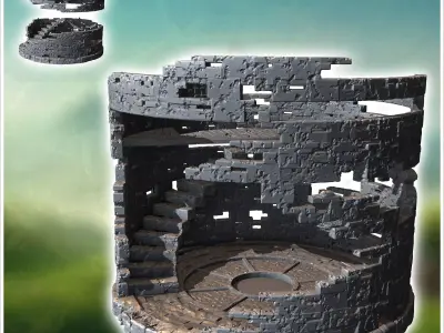 Round Stone Ruin with Internal Staircase and Patterned Floor 36  3D print model