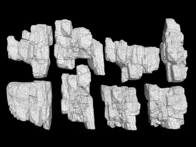 Low Poly Black Cracked Cliff Rock 231012 Low-poly 3D model