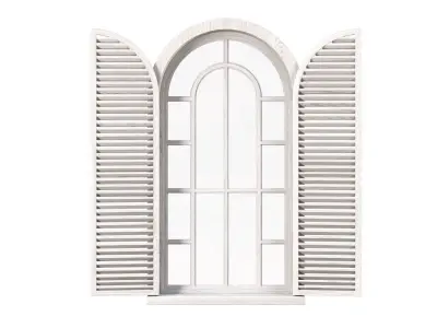Wooden arch window with shutters V5  3D model
