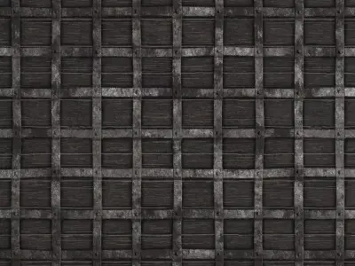 Medieval Dark Wood Iron Bands PBR Seamless Texture