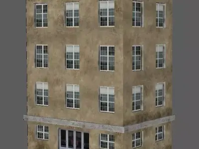 Low Poly House building with windows and balconies Low-poly 3D model