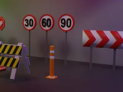 Traffic Signs Low Poly 3D Models  Low-poly 3D model