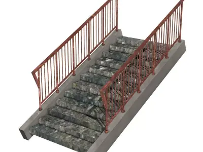 Stairs set of with metal railings 3D model