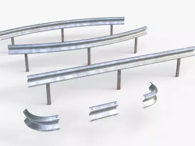 Metal Traffic Barrier Kit Low-poly 3D model