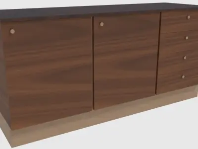 Cabinet 1 - Game Ready wooden with two drawers Low-poly 3D model