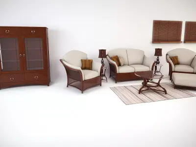Sofa set 3D model china cabinet with glass doors 3D model