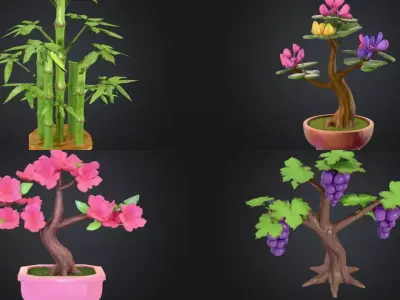 Flower Bonsai Tree 3D asset - Bundle of 4 3D model