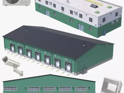 3 Green Industrial Buildings  3D Model Pack