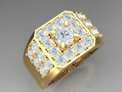 Light Gold Diamond Men Ring 2MR029 3D model