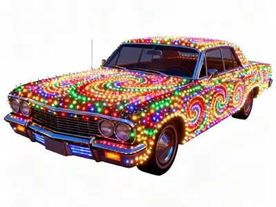 Festive Light-Wrapped Vintage Cruiser Car 3D Model Low-poly 3D model