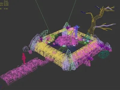 Desert - dry well - dry tree - scene 3D model