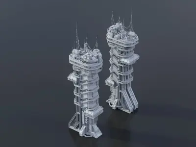 Scifi building command center skyscraper Low-poly 3D model