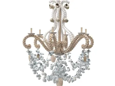 Vintage Palm Beach Shell Seashell 6 Light Chandelier PBR 3D model