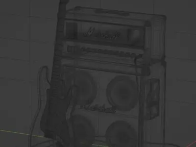 Fender guitare and Marshall amp on fire 3D model