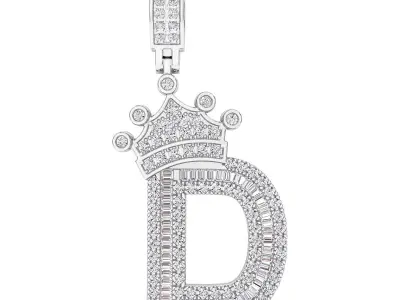 Crown Initial  D  Letter Pendant 3D print model