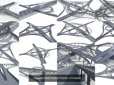 Highway Road Viaduct Flyover 3D Model Pack