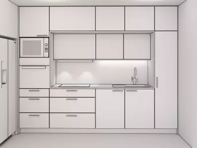 Modern Kitchen Interior Set   Wood   Matte Black   SketchUp  FBX Low-poly 3D model