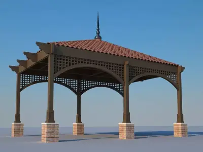 Pergola with roof tiles 3D model