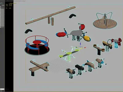 Playground Seesaws Rides and Merry-Go-Rounds Set 3D model