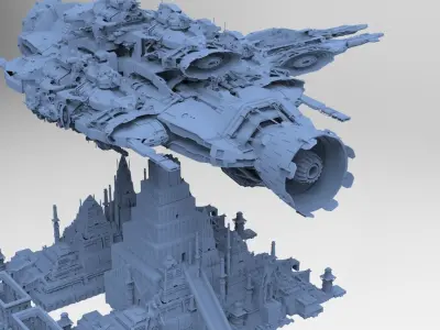 Alien Ship Over Colossal Gods Pyramid  3D model