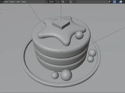 3D Blender Pancake Set Comes with Star Syrup and Pink Berries Free 3D model