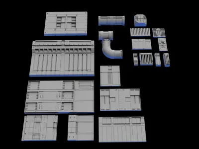 Sci-Fi Panel Kitbash Low-poly 3D model