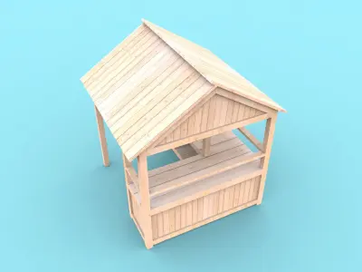 Wooden stand shed stall market version 2 3D model